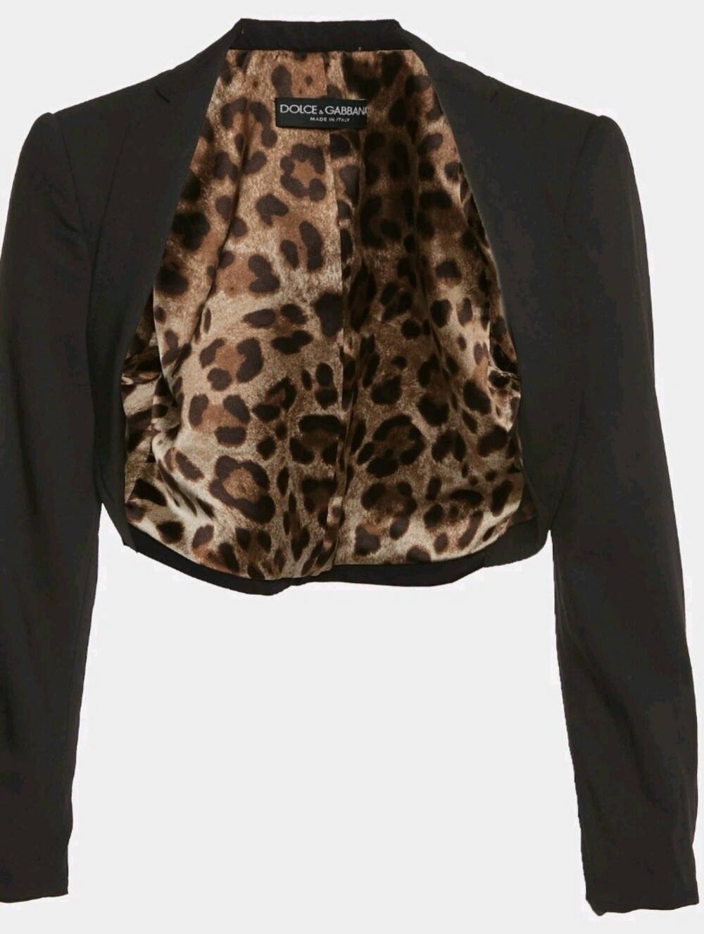 Dolce & Gabbana Black Cropped Blazer with Leopard-Print Lining